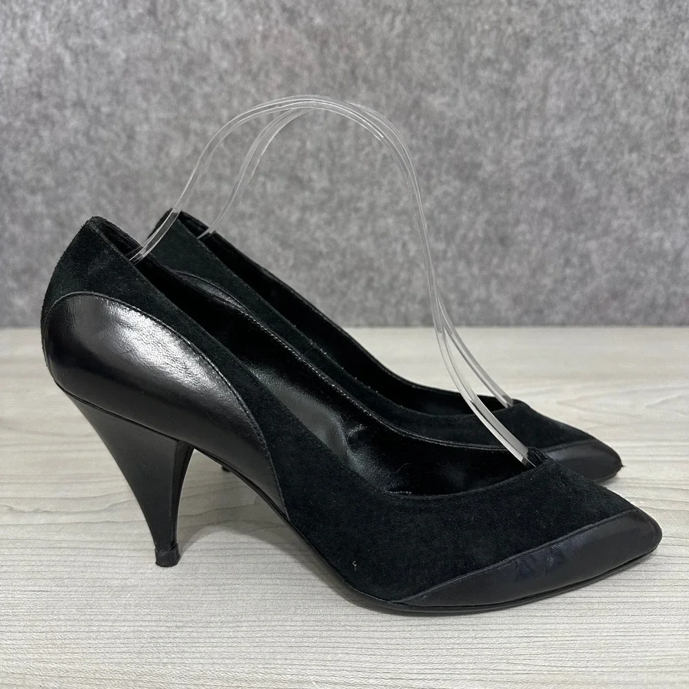 Amanda Smith Black Suede Leather Pointed Toe Stiletto Heels Size 6.5
